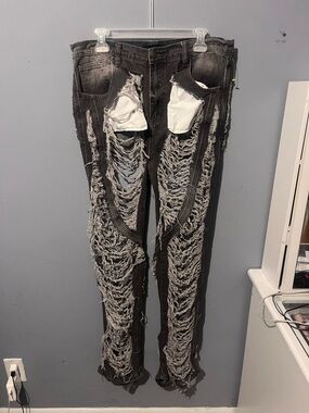 Fashion Nova Gray Ribbed Jeans with Logo Tag